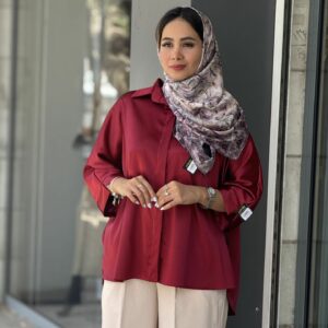 شومیز ساتن استین کیمونو زنانه قرمز