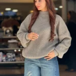 بافت یقه بلندرنگ خاکی