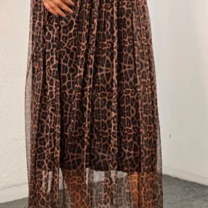 دامن تور طرحدار بلند قهوه ایی