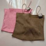 تاپ بند ماکارون نگین دار صورتی