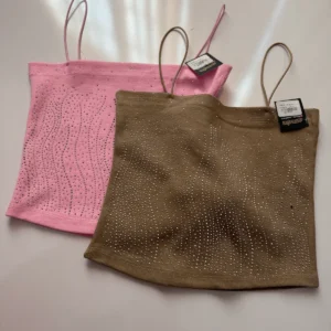 تاپ بند ماکارون نگین دار صورتی