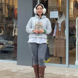 هودی کلاهدار طوسی کمرنگ