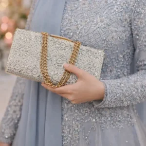 کیف مجلسی زنانه نگین دار نقره ایی